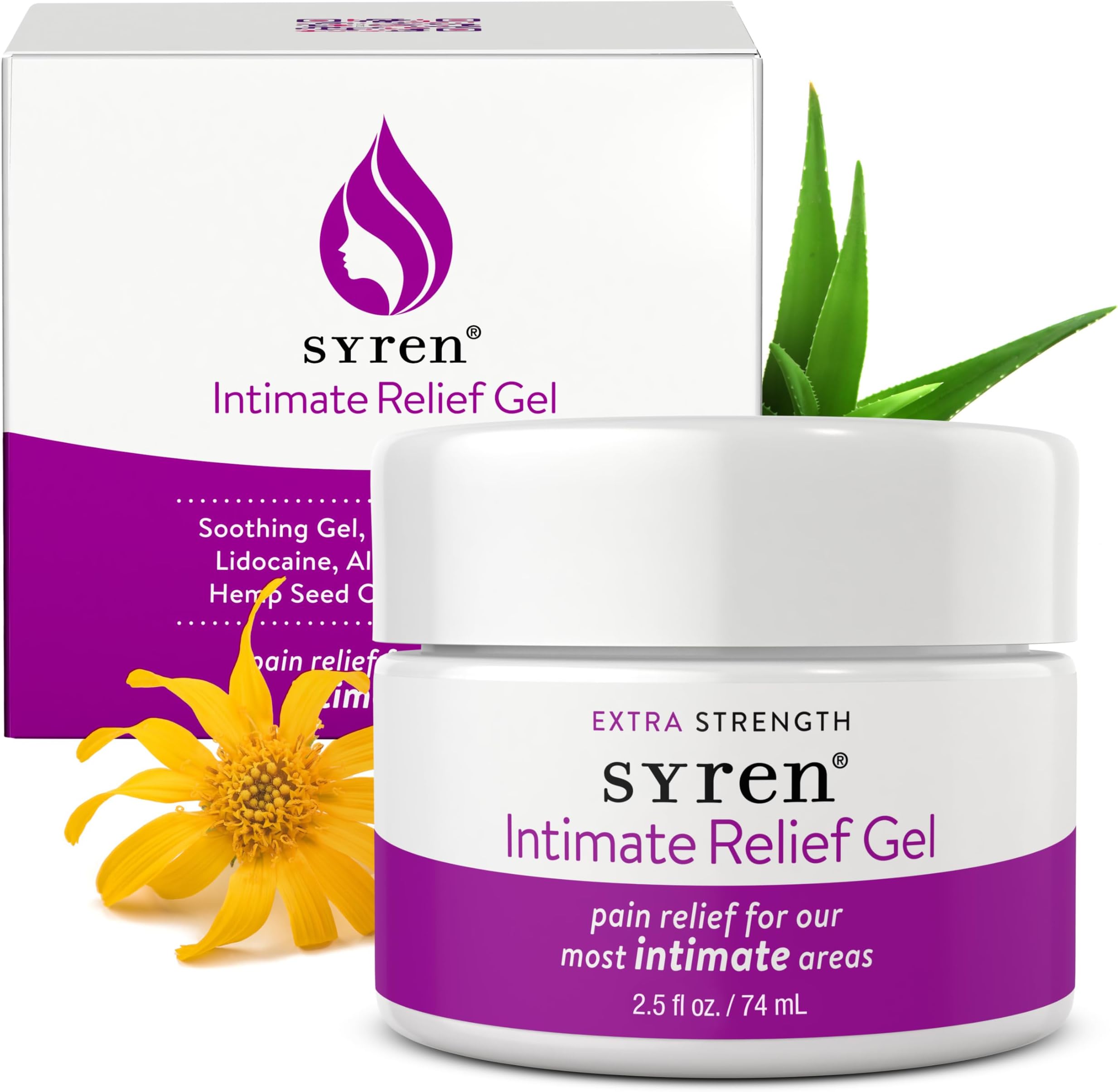 Syren Intimate Relief Gel with 4% Lidocaine for External Sensitivity, vulvodynia, dyspareunia, Vaginal discomfort, Dryness, Gentle Postpartum and Post-Procedure Support, 2.5 oz, Made in USA