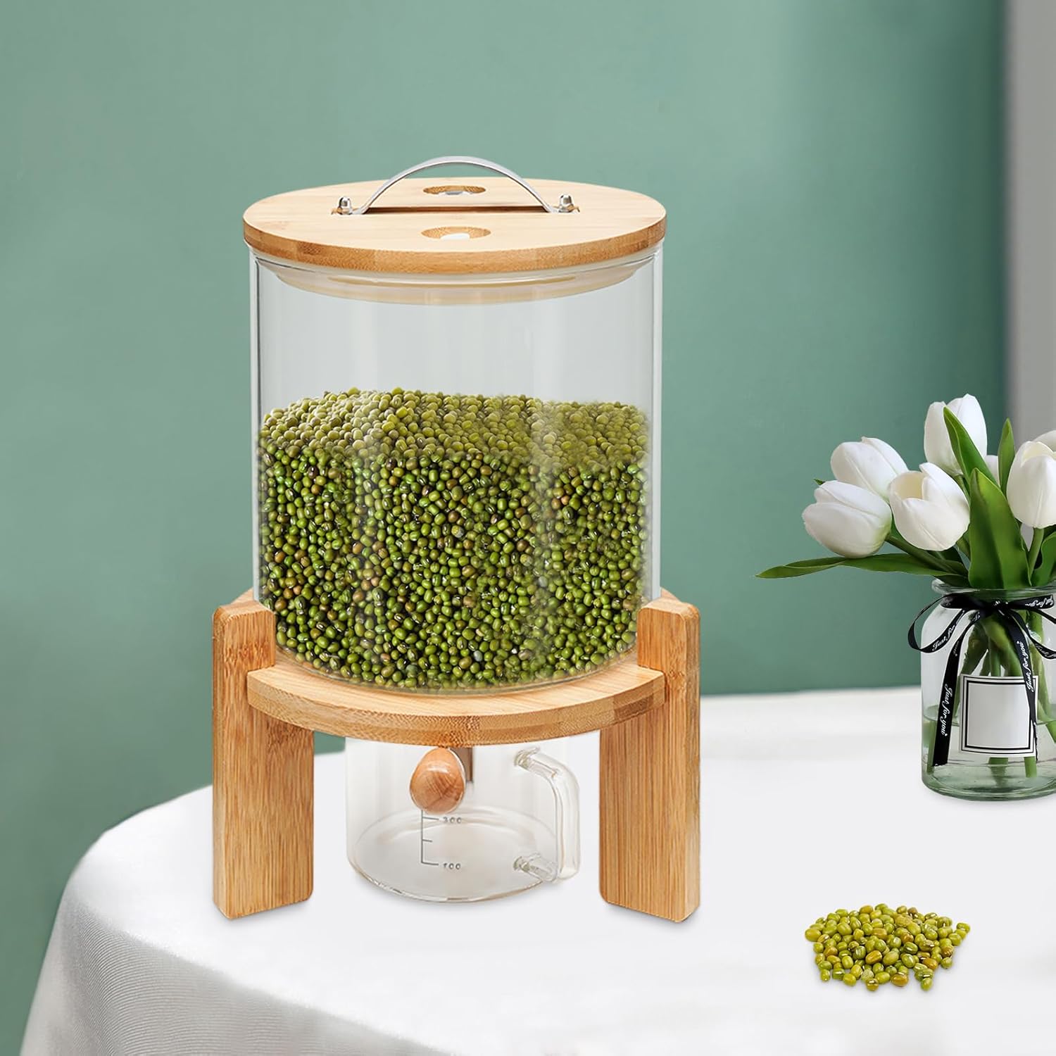 5L Rice Dispenser Storage 10Grain Bottle Cereal Dry Food Glass Container +Valve