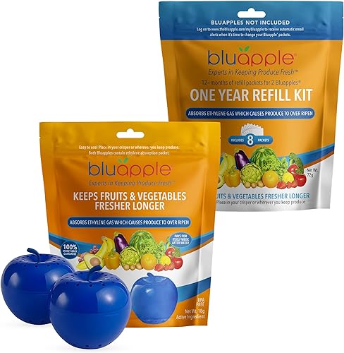 Bluapple Classic Produce Saver - Paquete de 15 meses, protector de productos frescos de verduras y frutas, absorbente de gas de etileno, extensor de