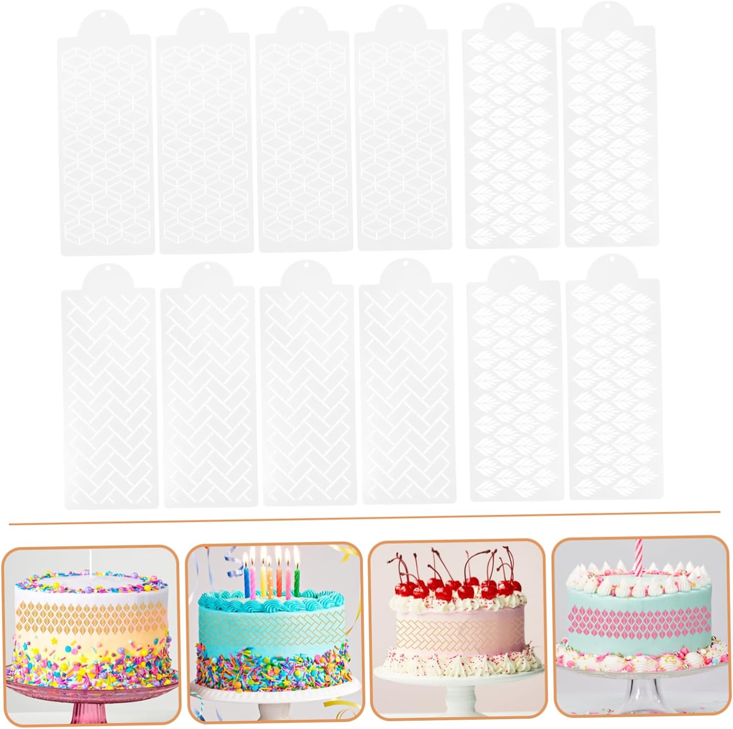 12pcs Cake Baking Decorative Molds Elegant Lace Cake Stencils for Decorating Reusable Plastic Baking Stencils