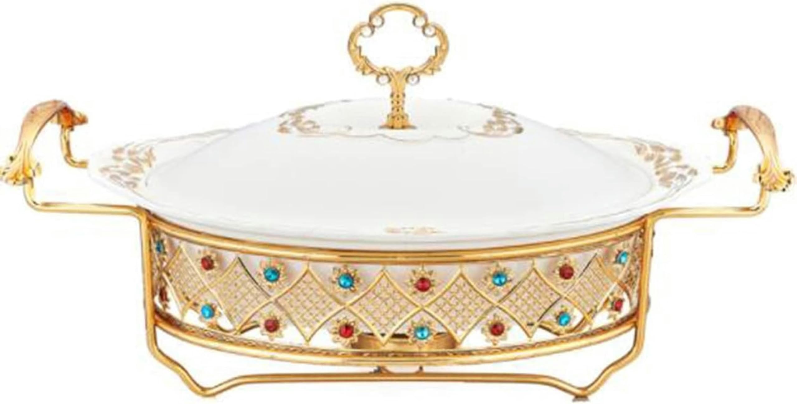 Hadecoll A Chef Chafing Dish Buffet Set, Ceramics Chafer With Diamond Decoration, Chafer Nd Buffet Warmer Set, For Buffet Catering Kitchen Party,-1.5L