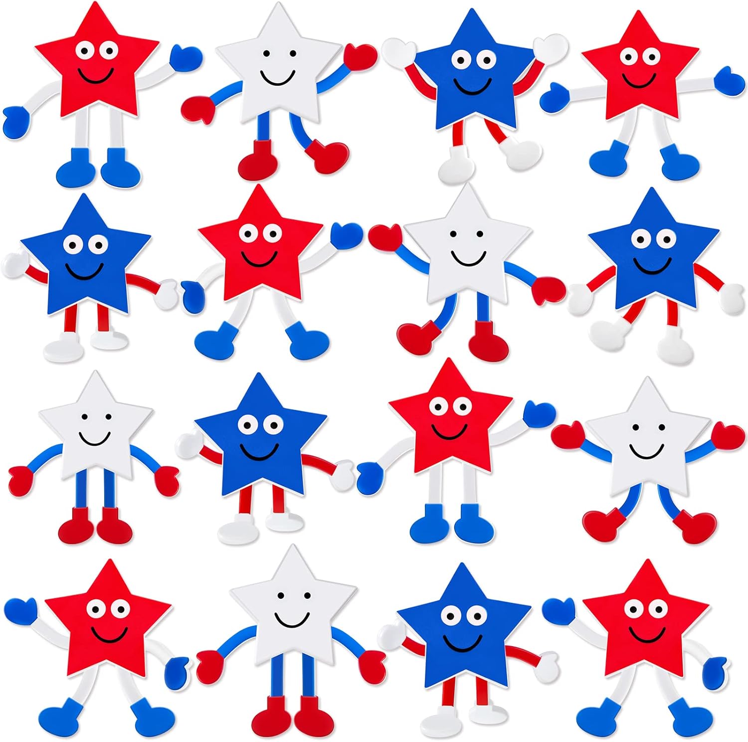 Leitee 24 Pcs Patriotic Bendable Toys Posable 4th of July Parade Independence Day Party Favor Star Character Figures Stress Relief Fidget Toy Gift for Bag Stuffer, 3 Styles