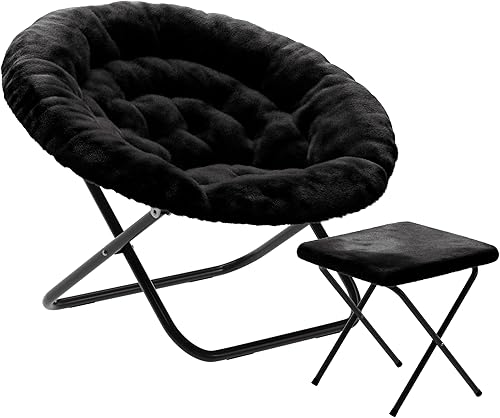 Miniatura 10 de Flash Furniture Gwen - Silla plegable de gran tamaño, silla de luna de piel sintética negra, marco de metal negro, silla plegable portátil de 38
