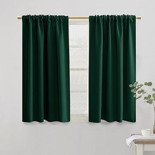 PANELSBURG Cortinas opacas color verde oscuro para dormitorio, con aislamiento térmico y oscurecimiento de habitación para ventana de cocina, juego