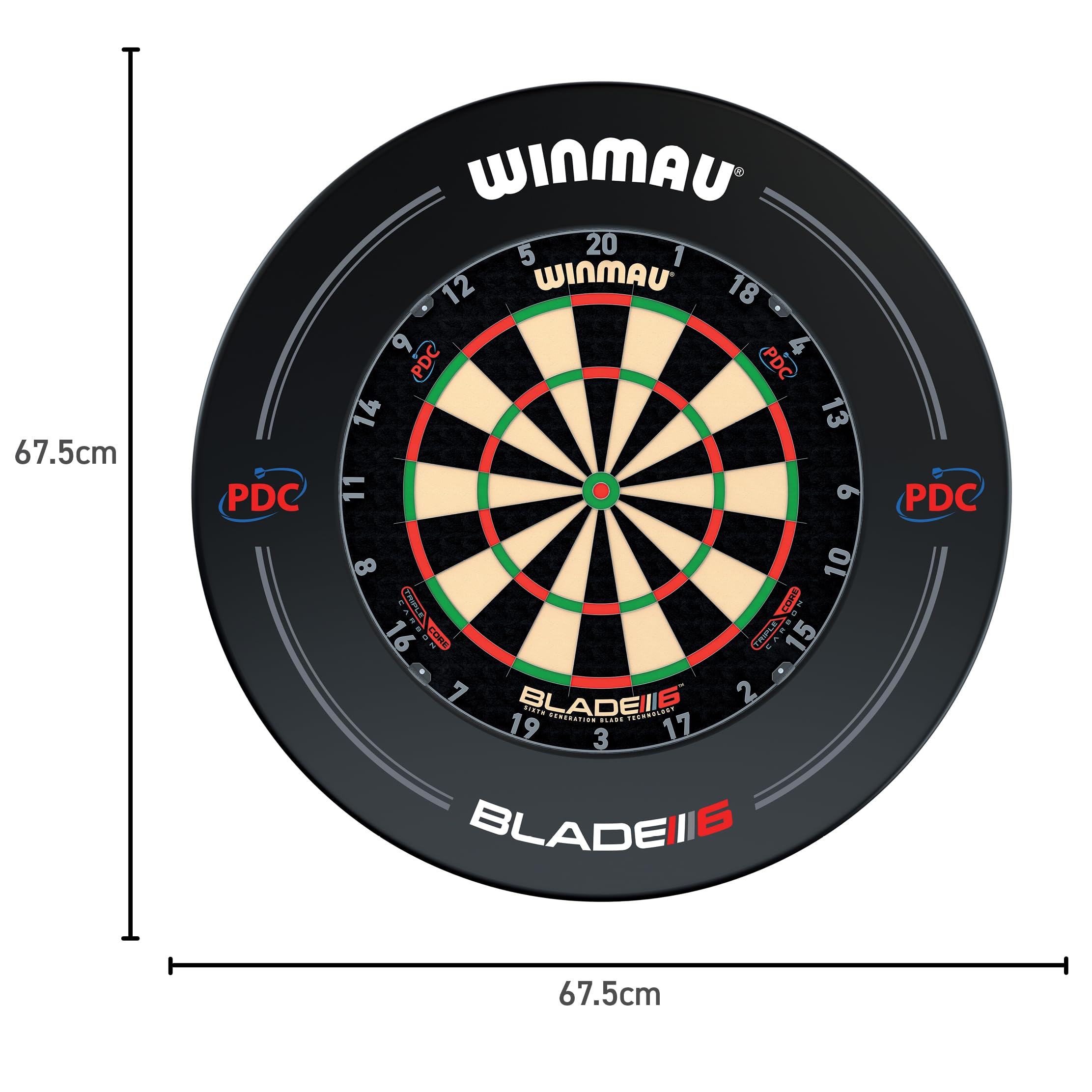 WINMAU Set di freccette Triple Core – Bersaglio professionale Winmau con bordo PDC, 2 set di freccette in acciaio, sistema Rota-Lock, bersaglio con sisal, ideale per tornei e allenamenti.
