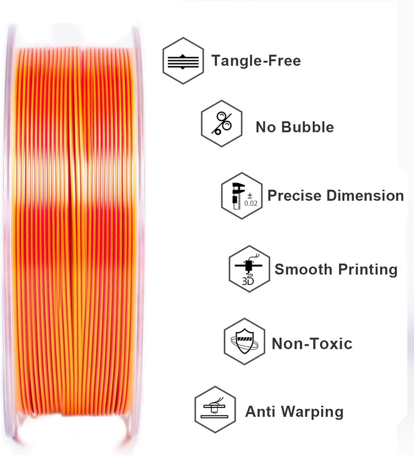 Geeetech Silk PLA Filament 1.75mm Silk Dual Color Filament, Coextrusion Dichromatic Metal-Like Shiny Consumable 1kg (2.2lbs) 1 Spool, Dimensional Accuracy +/- 0.02 mm, Gold Red
