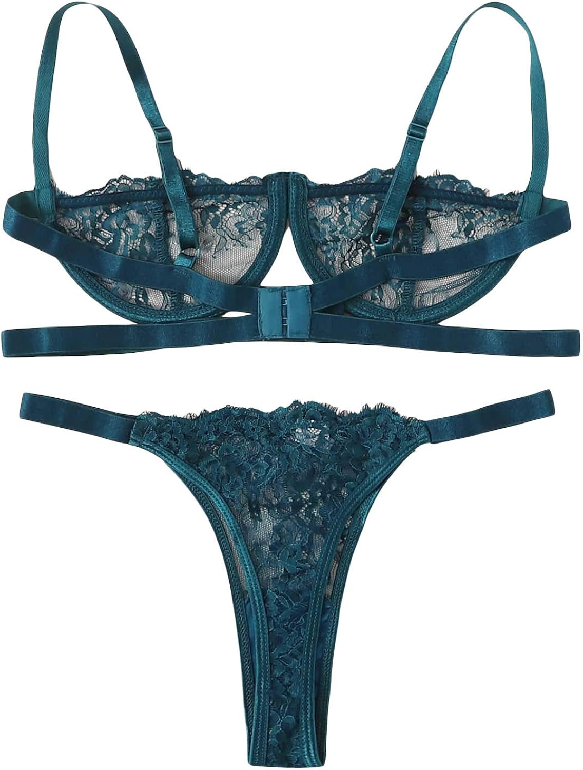 SheIn Women's 2 Piece Sexy Lace Strap Bralette Bra and Panty Lingerie Set Push Up at  Women’s Clothing store