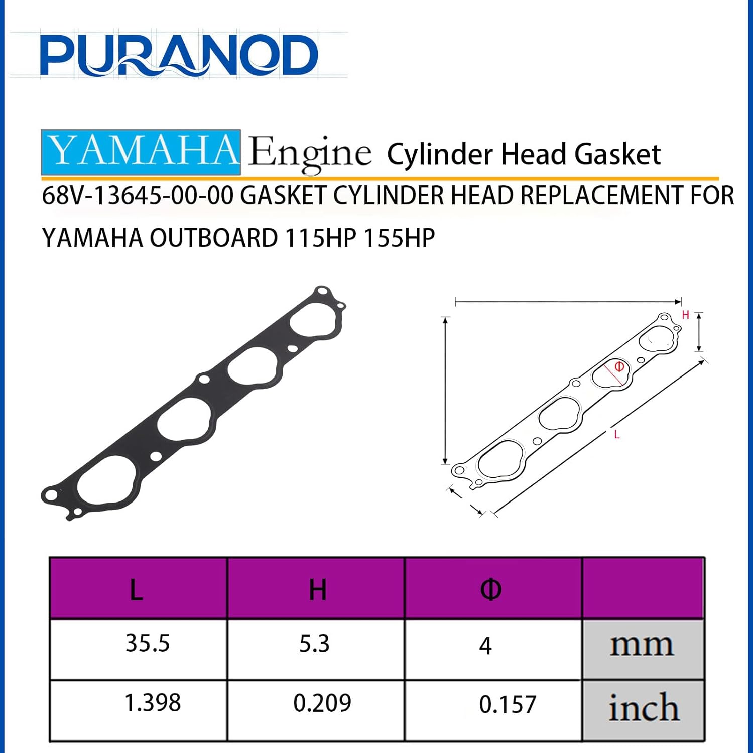 68V-13645-00-00 Gasket Cylinder Head Replacement for Yamaha Outboard 115HP 155HP