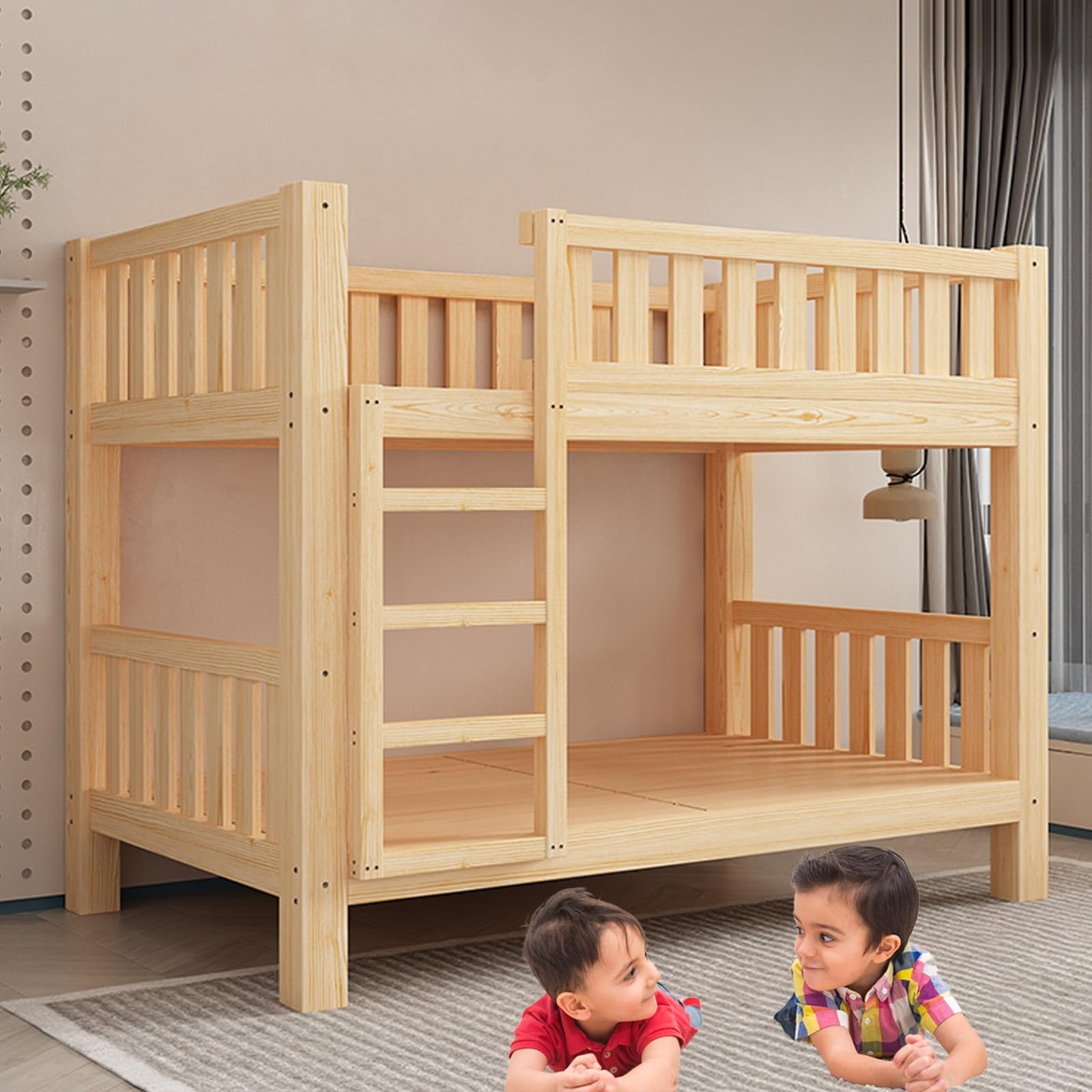 Amazon｜MDDKOP 二段ベッド 大人用 2段ベッド 天然木 無垢 子供用 幅80