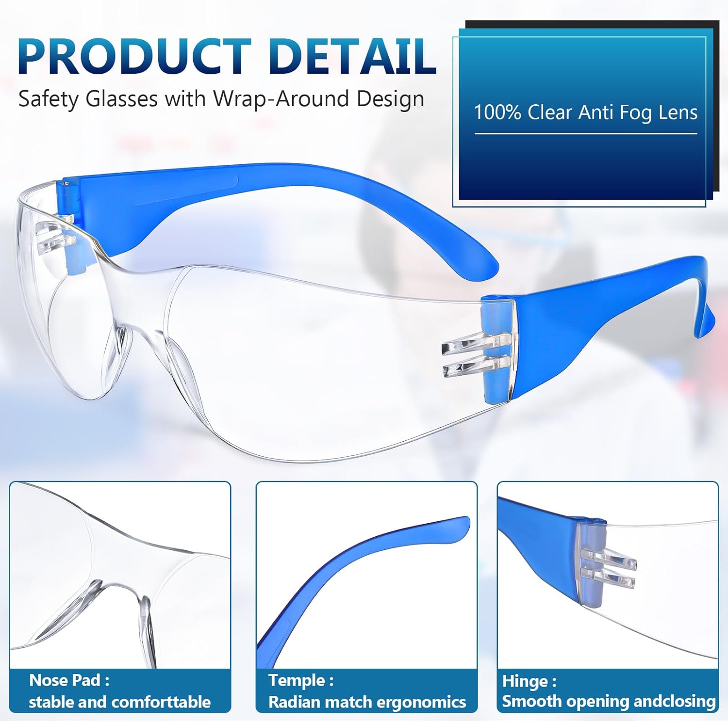Yunsailing 150 Pairs Clear Safety Glasses Bulk Adult Safety Goggles Unisex Eye Protection Glasses Impact Resistant Protective Eyewear