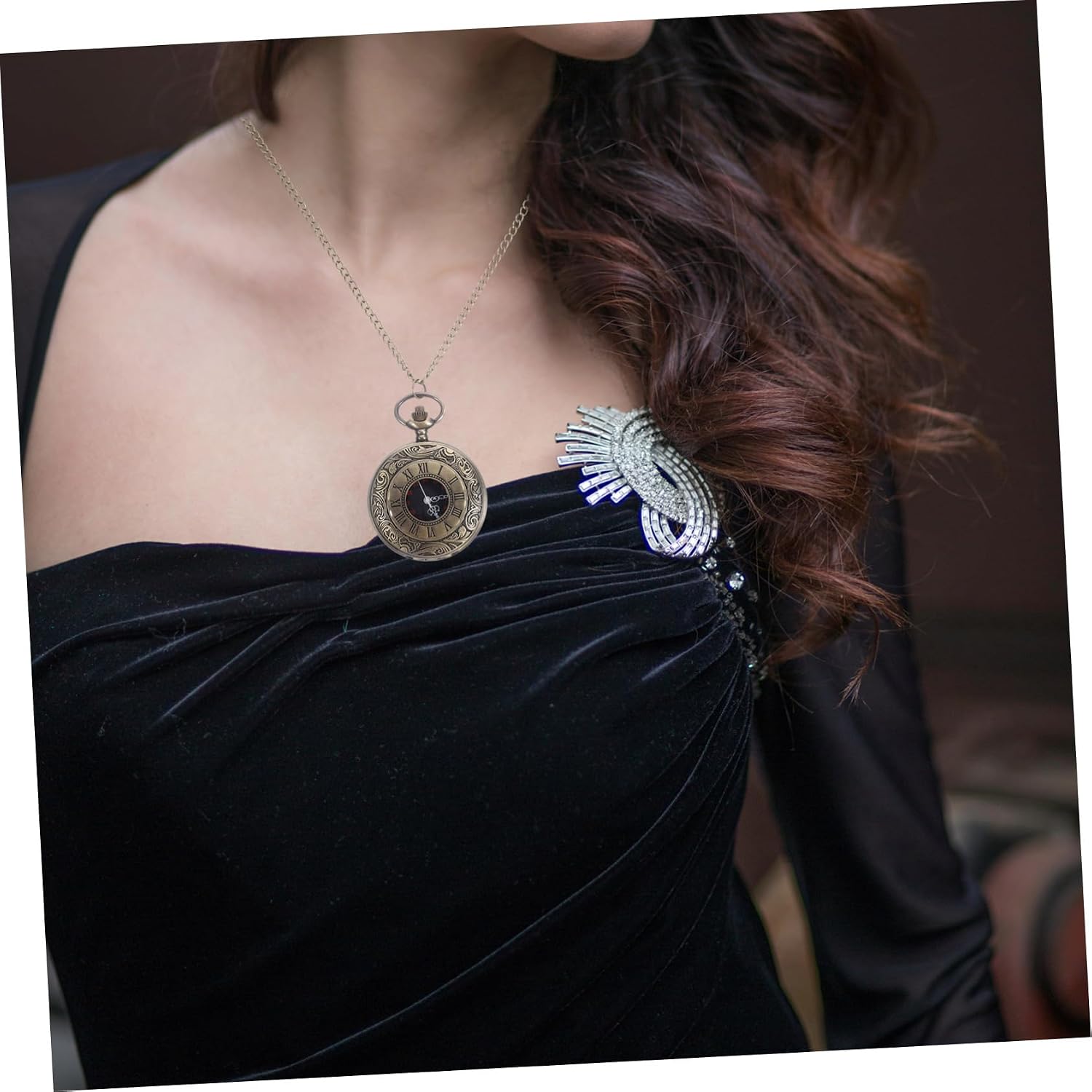 FOMIYES Vintage Style Pocket Watch Dual Display Alloy Brown Classic