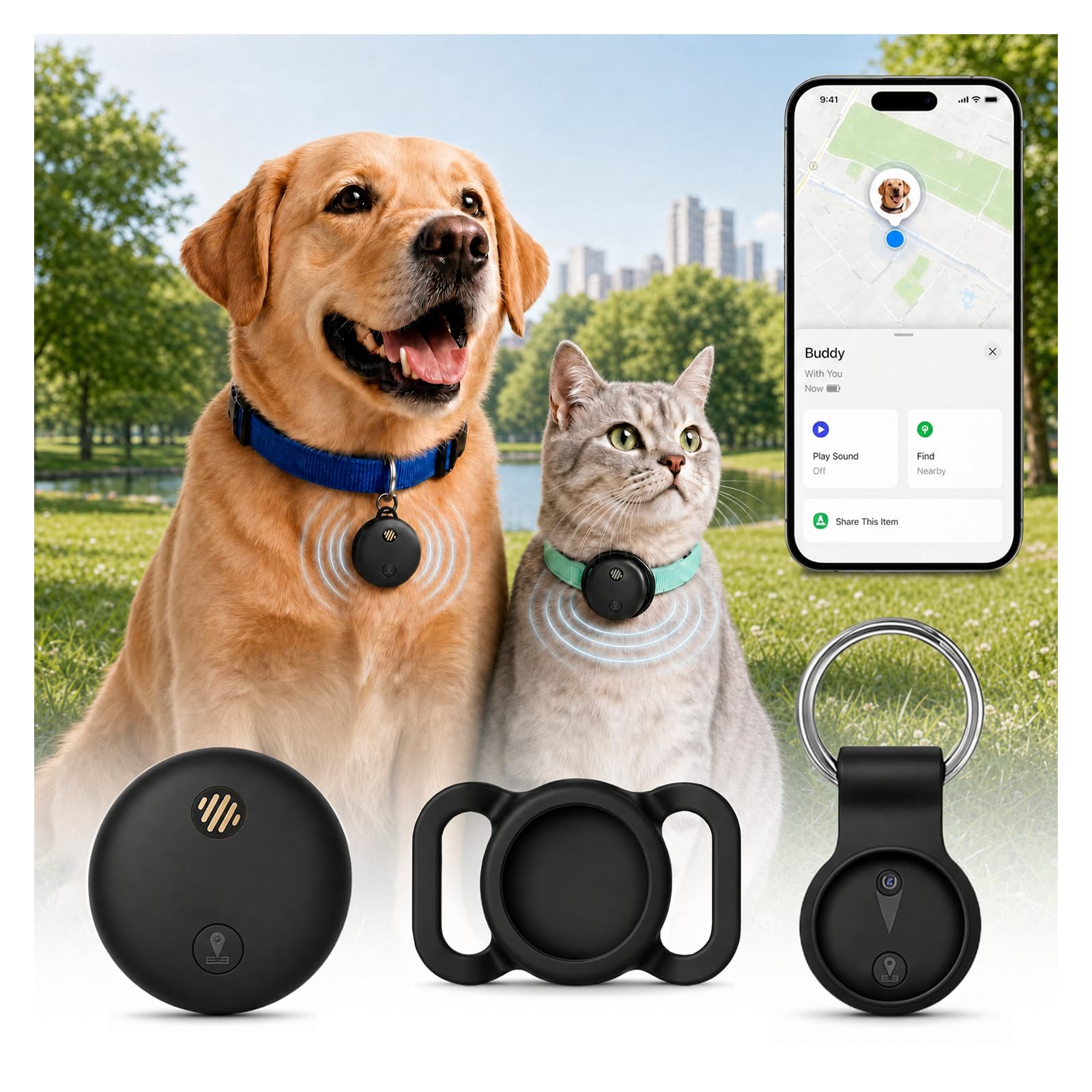 GPS Tracker for Dogs, Pet Location Finder, No Monthly Fee, Works with Apple Find My