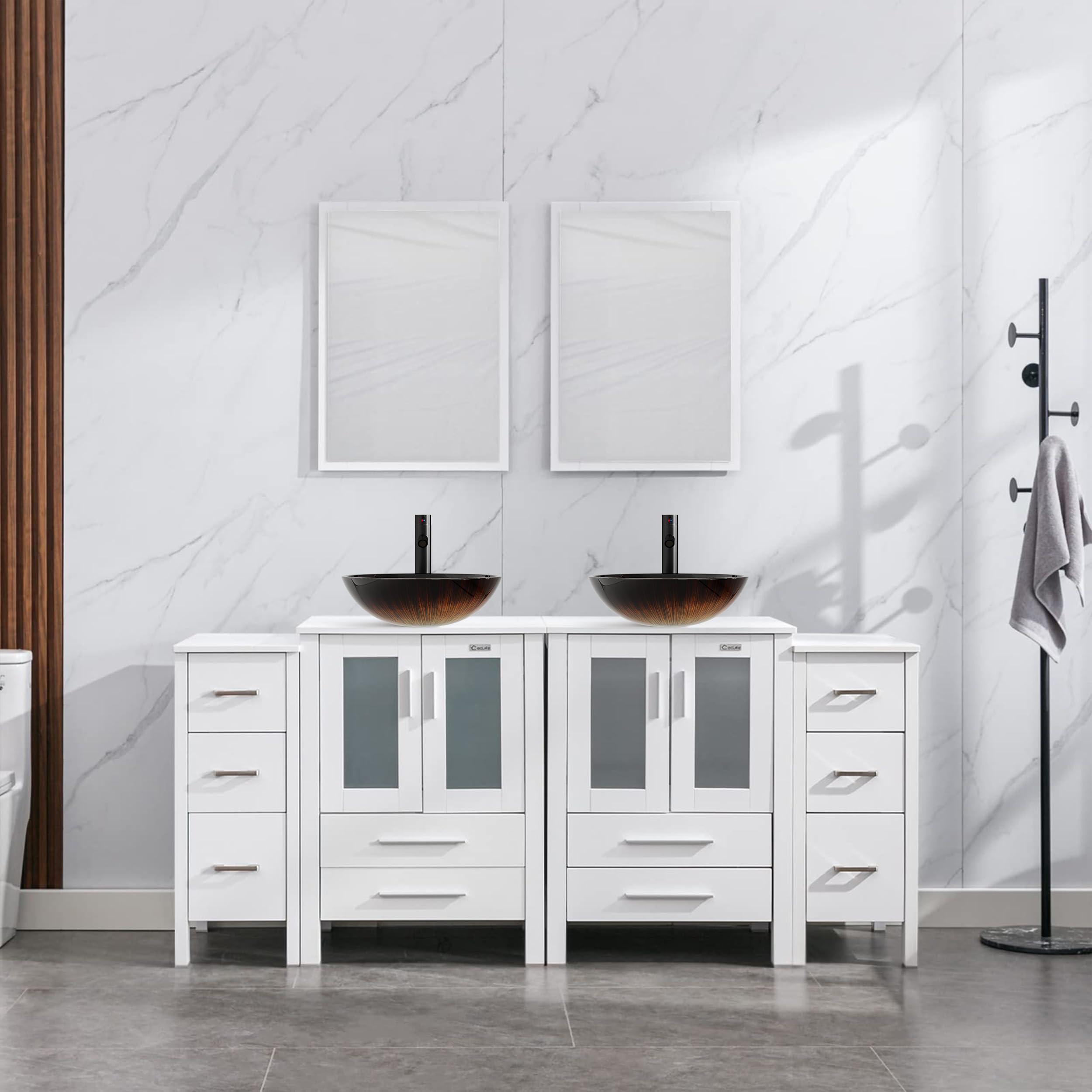 eclife 72' Modern Bathroom Vanity Sink Combo Freestanding Cabinet with Small Side Cabinet