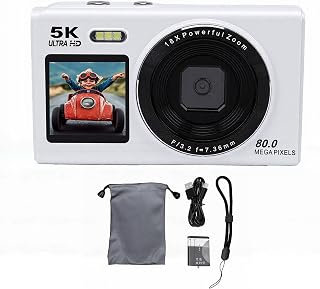 5K Digital Camera for Photography, 80MP HD 18X Zoom Autofocus WiFi Camera with 2.8+1.5 Inch Dual Screen, Flashlight (White)