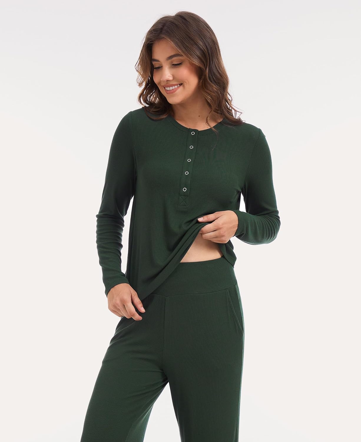 GYS Women's Long Sleeve Pajama Sets Soft Breathable Fabric Nursing-Friendly Buttons Cool-Touch Bamboo Viscose - Image 2