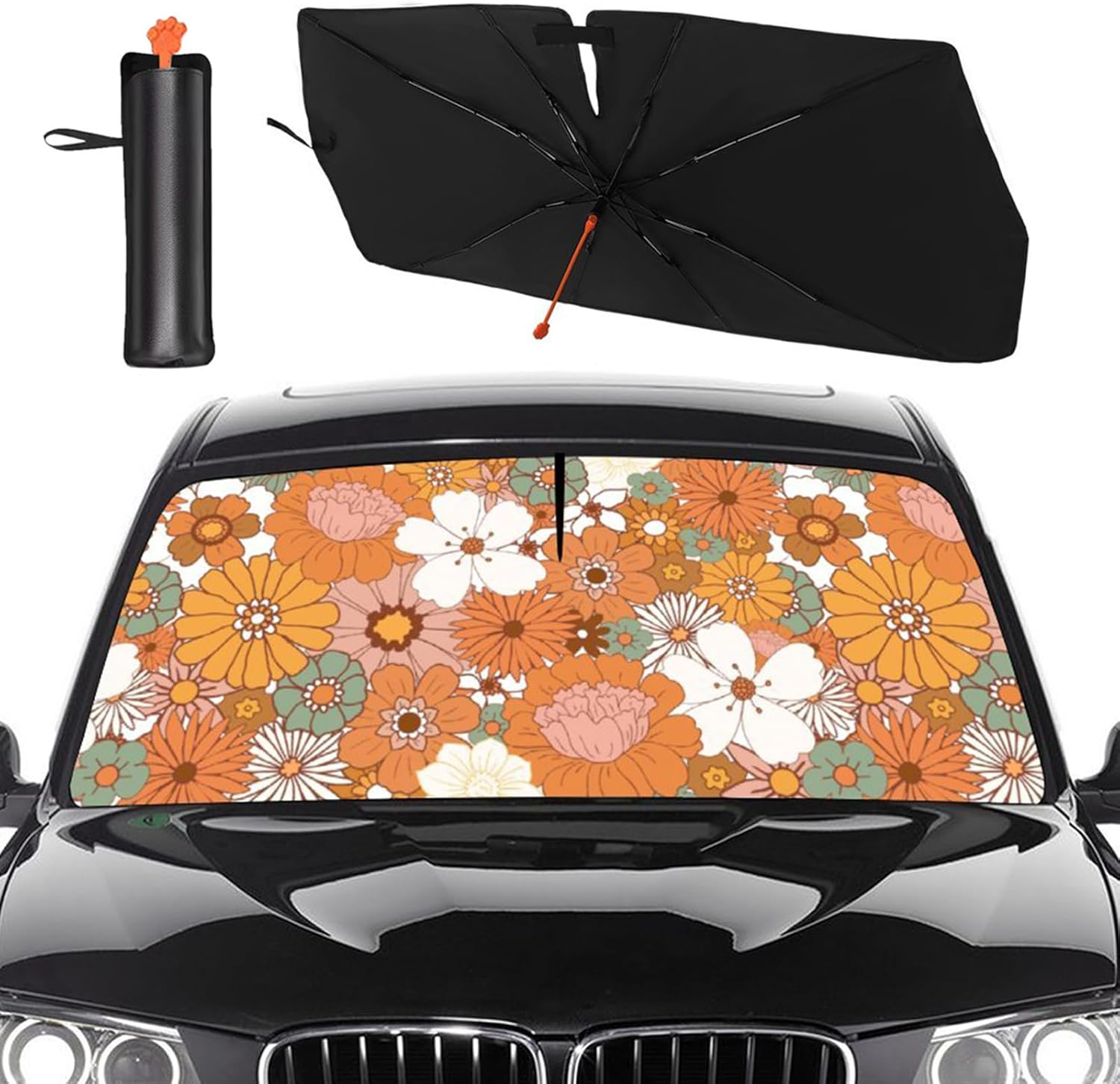2025 Upgrade Funny Cute Animals Car Windshield Sun Shade Umbrella 5 Layers Nano Coatings Hippo Driving Car Front Window UV Block Sunshade Cover for Most Cars SUV, Universal Size 57"x30"