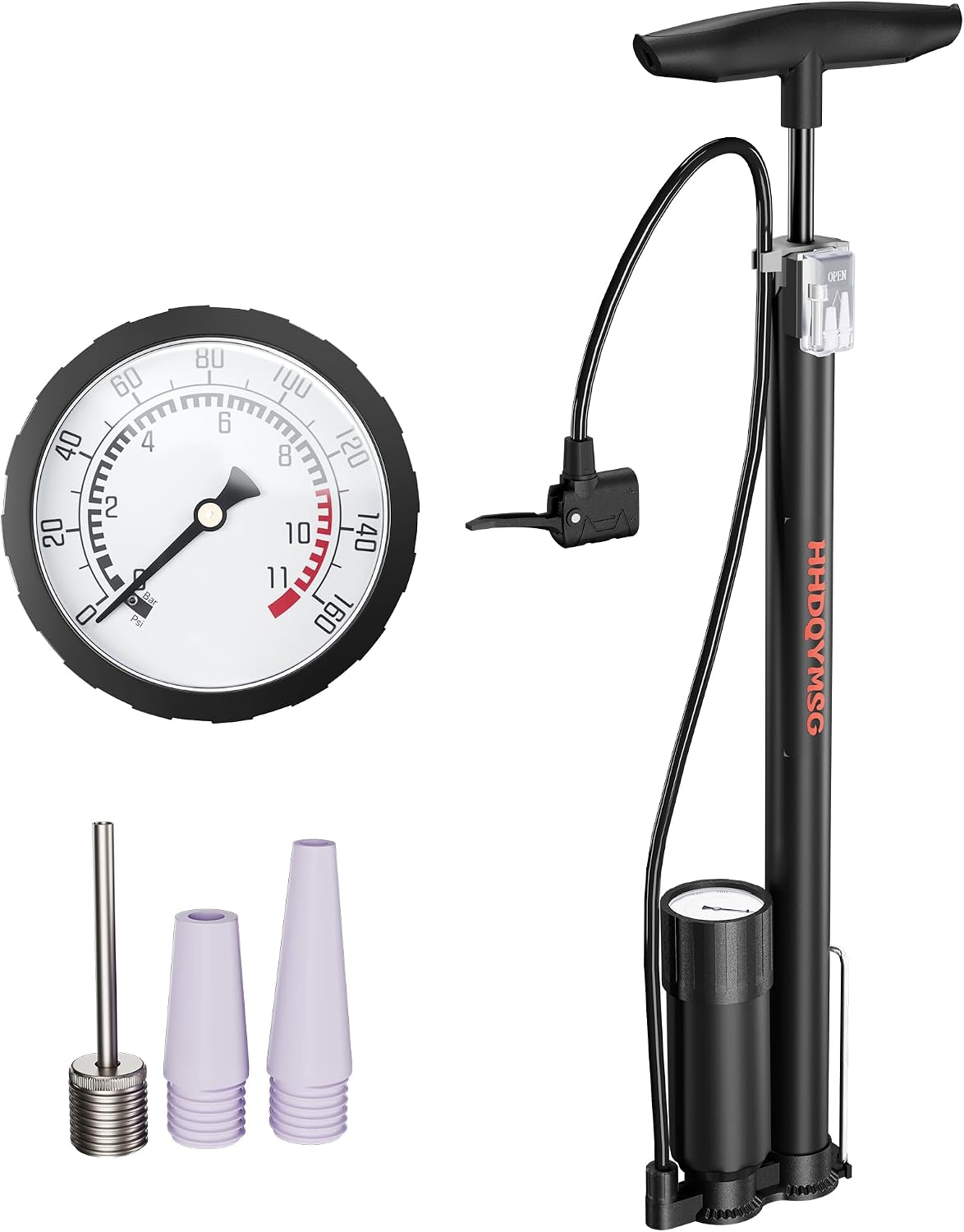 Floor Bike Pump with Gauge, HHDQYMSG 160 PSI High Pressure,Bicycle Pump Suitable for Road and Mountain Bikes, Baby Stroller, Balls