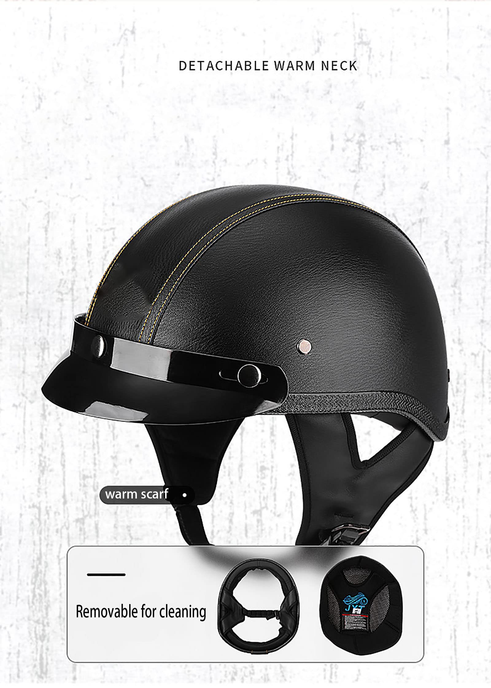 Motorcycle Half Helmet Vintage Scooter Helmet Women Men's Retro Open-Face Motorcycle Helmets DOT/ECE Certified Light Breathable Street Sun Protection Moped Fall Helmet,Black