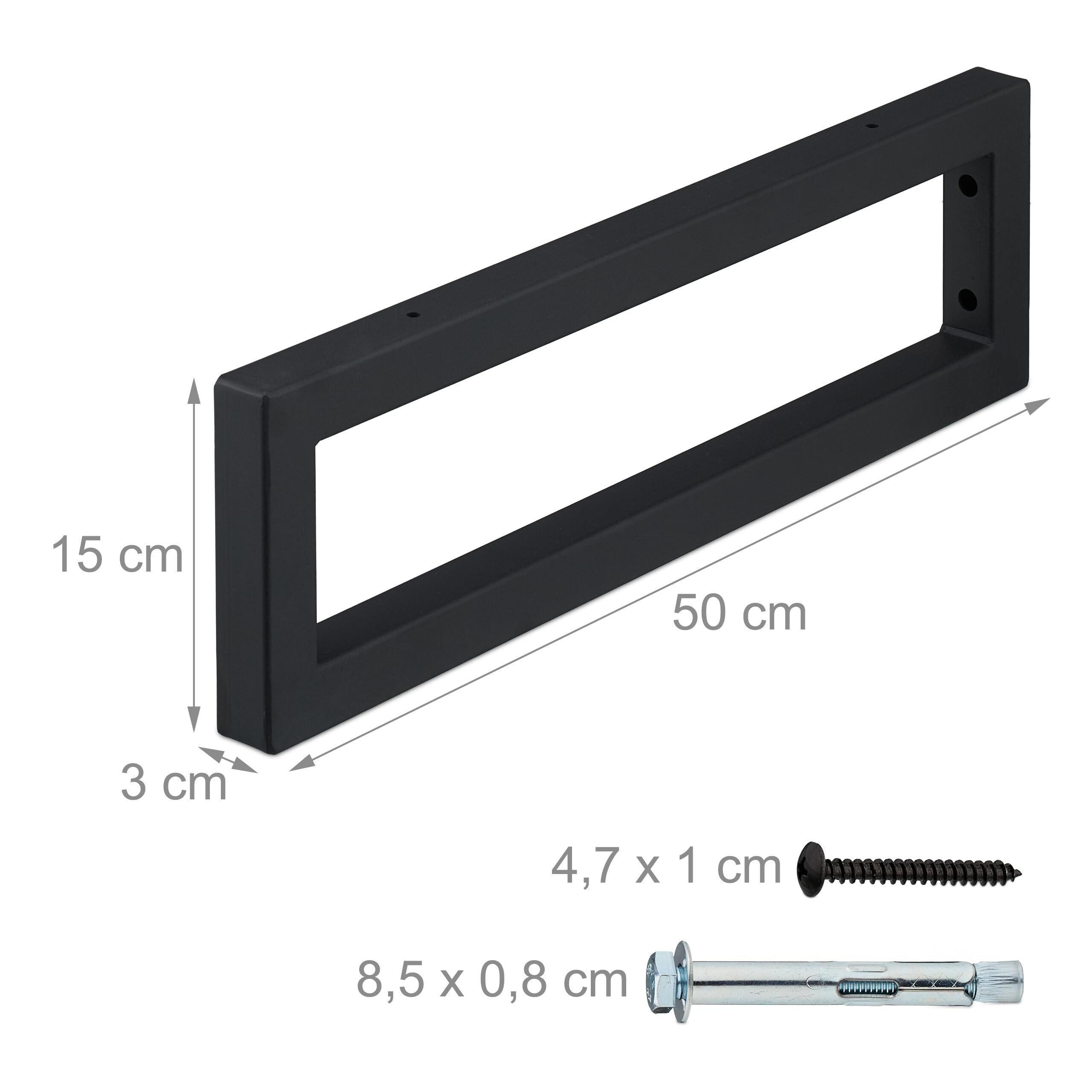 Relaxdays Lot Pratique de 2 Supports rectangulaires pour étagères murales, en Acier Robuste, 50 cm, Noir