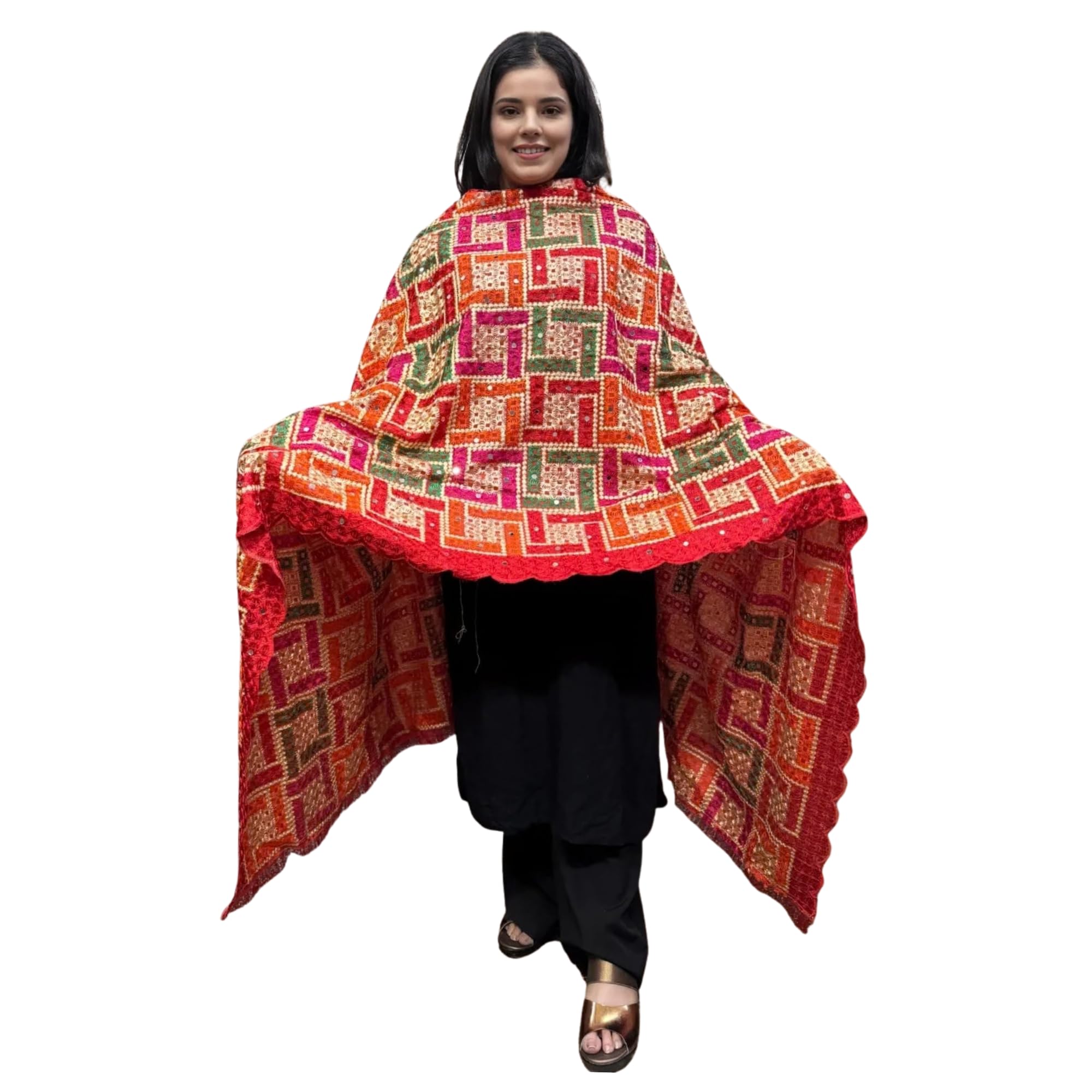 virasat heritage Embroidered Phulkari Style Dupatta for Women | Traditional Ethnic Shawl-picture-21
