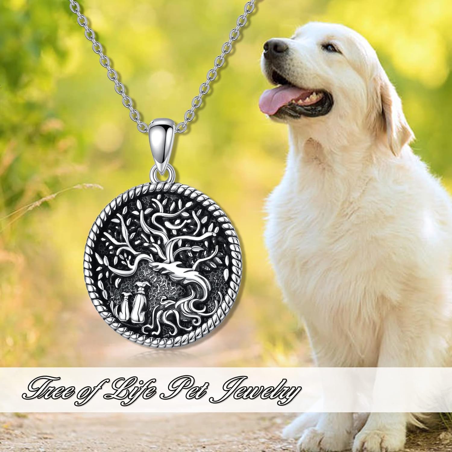 WINNICACA Pet Dog Necklace Sterling Silver Tree of Life 2 Dogs Pendant Animal Jewelry Gifts for Animal Lovers Christmas Xmas Birthday Gifts for Her Women Mom Grandma