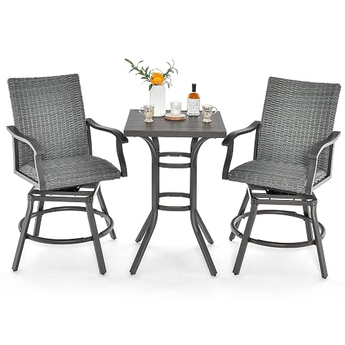 COSTWAY 3PCS Patio Rattan Bar Table Stools Set Aluminum 360°