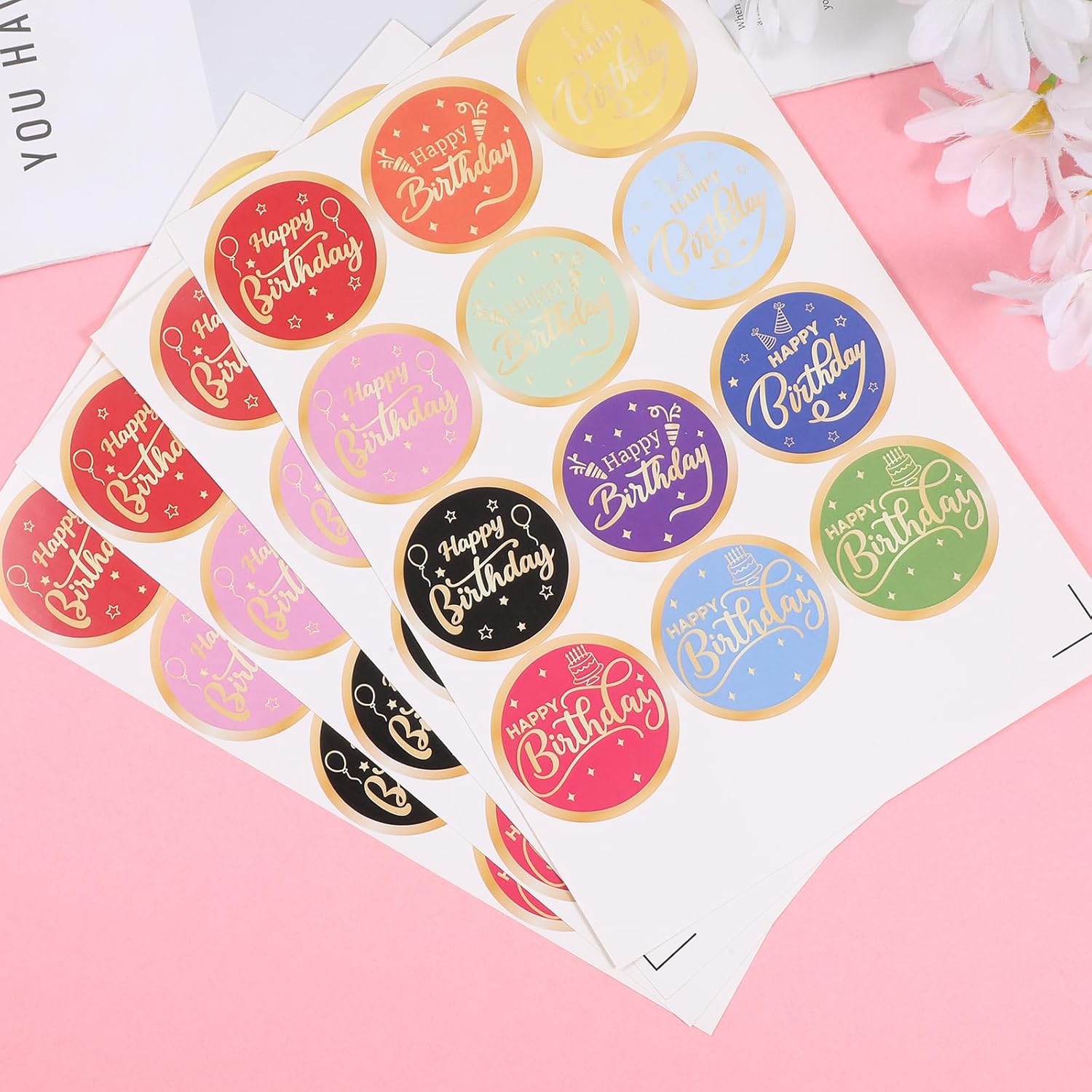 120 Pcs Happy Birthday Stickers for Adults 2" Birthday Stickers, Round Gold Foil Birth Day Stamping Sticker Envelope Sticker Gift Seals Labels for Birth Day Party Cards, Gift Treat Bags Wrapping