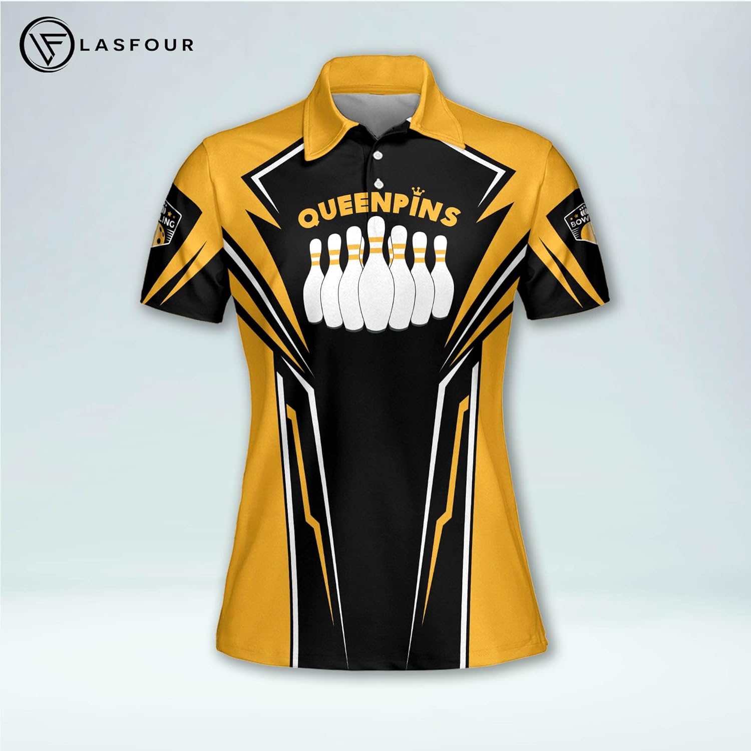 LASFOUR Personalized 3D Bowling Team Shirts for Women, Custom Quick-Dry Bowling Shirts Short Sleeve Polo for Girls