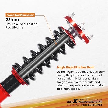 maXpeedingrods Coilovers for Ford Mustang 1994-2004, 24 Levels Damper Adjustable Coilovers Suspension Kit Struts, Height Adjustable Lowering Kit, Red