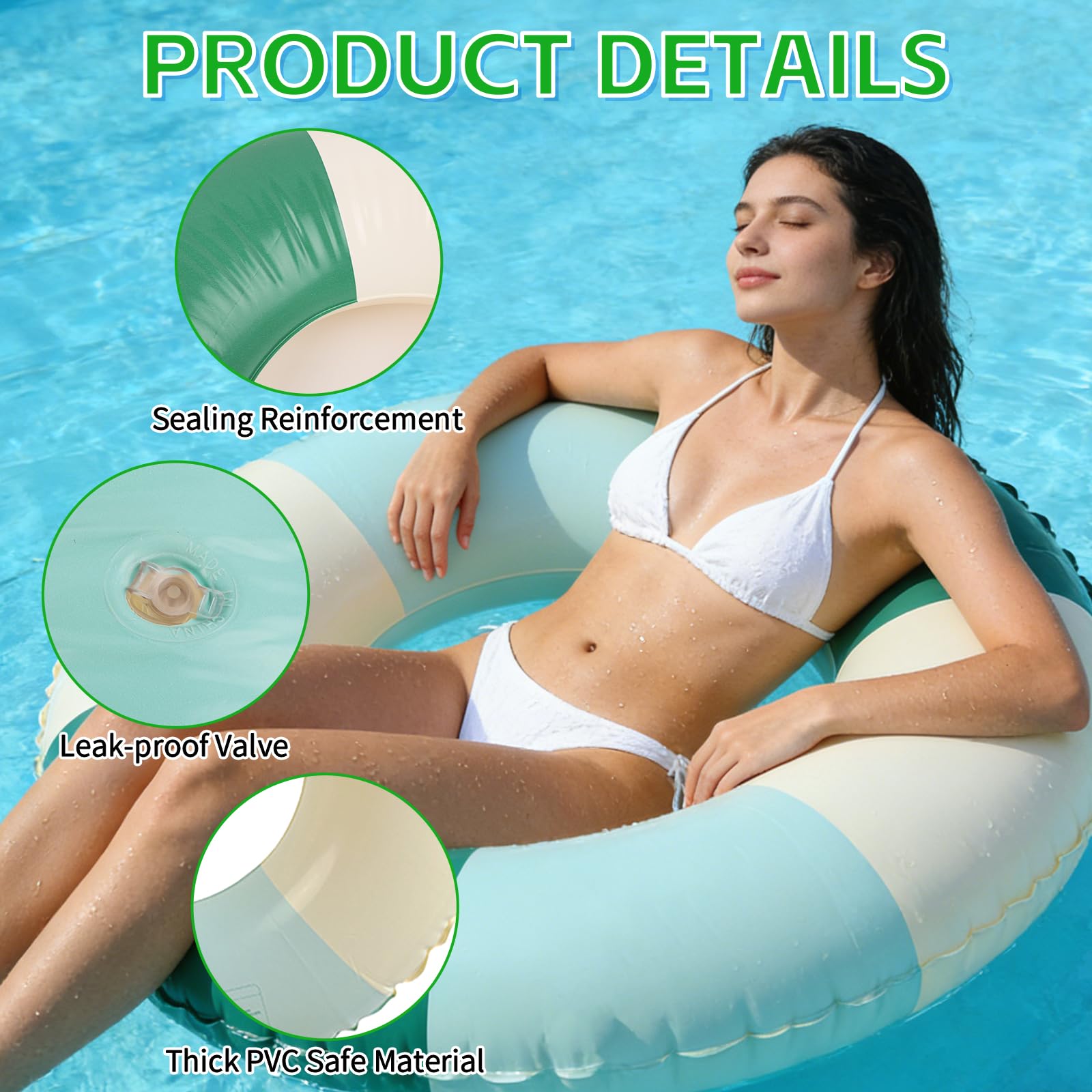 Inflatable Swimming Ring, Inflatable Pool Floats for Adults Durable Rubber Swimming Pool Tube - Image 3