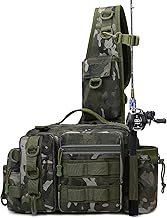 Fishing Bag, Single Shoulder Fishing Tackle Bag with Rod Holder, Carp Fishing Tackle Bags, Camouflage Outdoor Carryall Bag, Heavy-Duty Oxford Fabric Water-Resistant Multi-Pockets Camping Pack