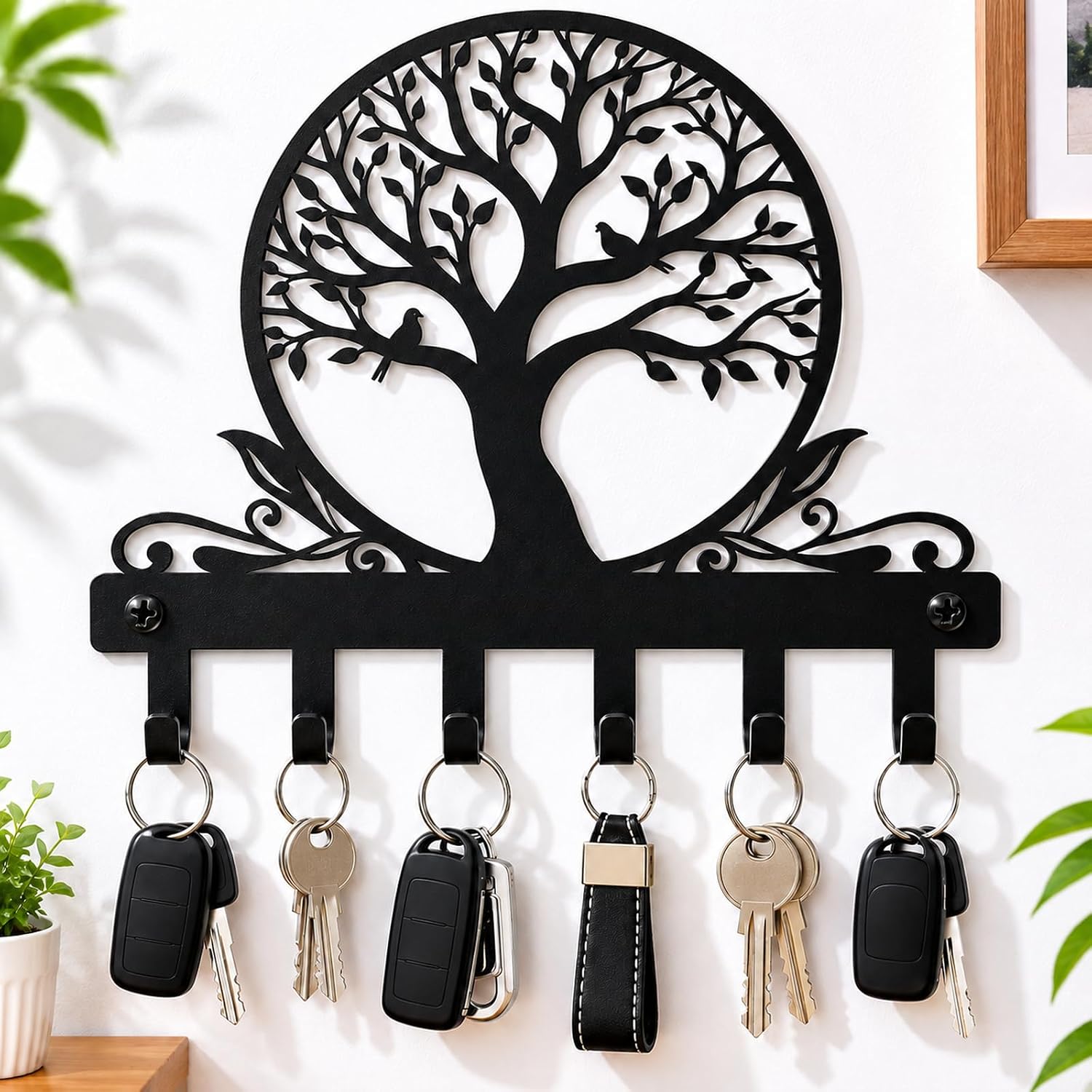 Tree of Life Key Holder for Wall, Wall-Mounted Metal Key Rack with 6 Hooks, Key Hanger for Entryway, Hallway, Kitchen, or Office