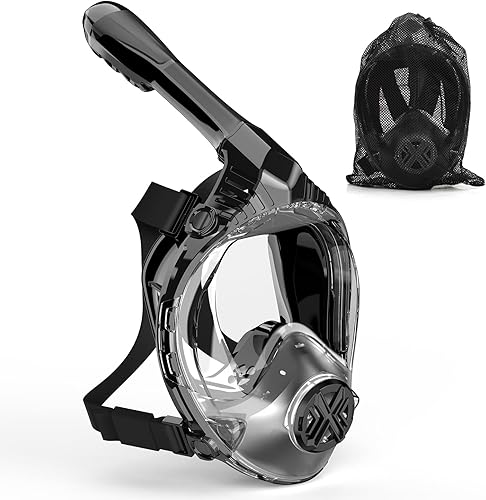 Máscara de esnórquel de cara completa para adultos, equipo de esnórquel para niños, diseño antivaho y antifugas con vista panorámica de 180, sistema
