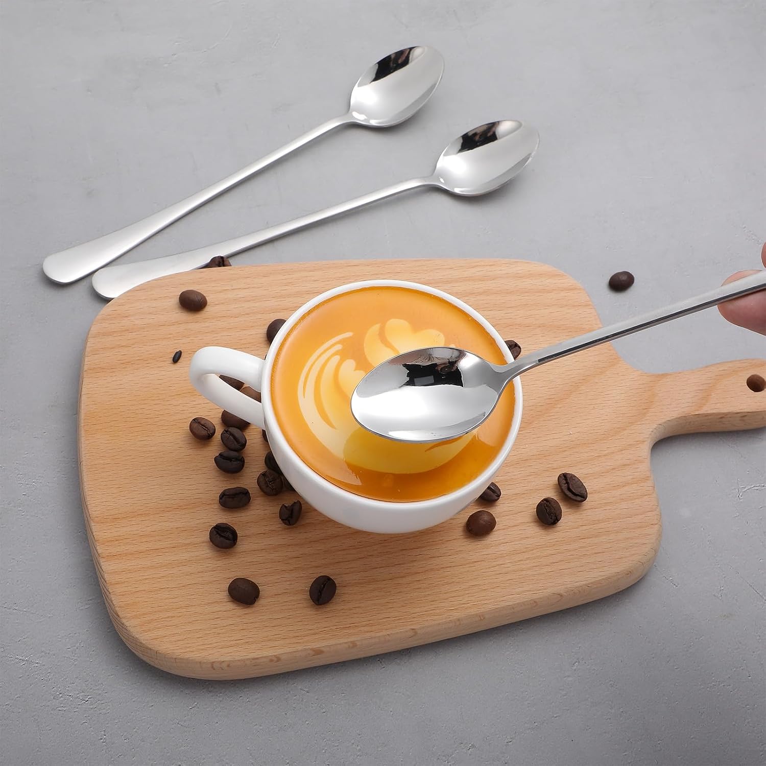 4Pcs Teaspoons, Stainless Steel Iced Tea Spoons, Long Spoons For Stirring, Stainless Steel Large Tablespoons, Metal Cutlery Spoon, Long Handle Iced Teaspoons for Bar Coffee,Ice Cream,Cocktail Stirring
