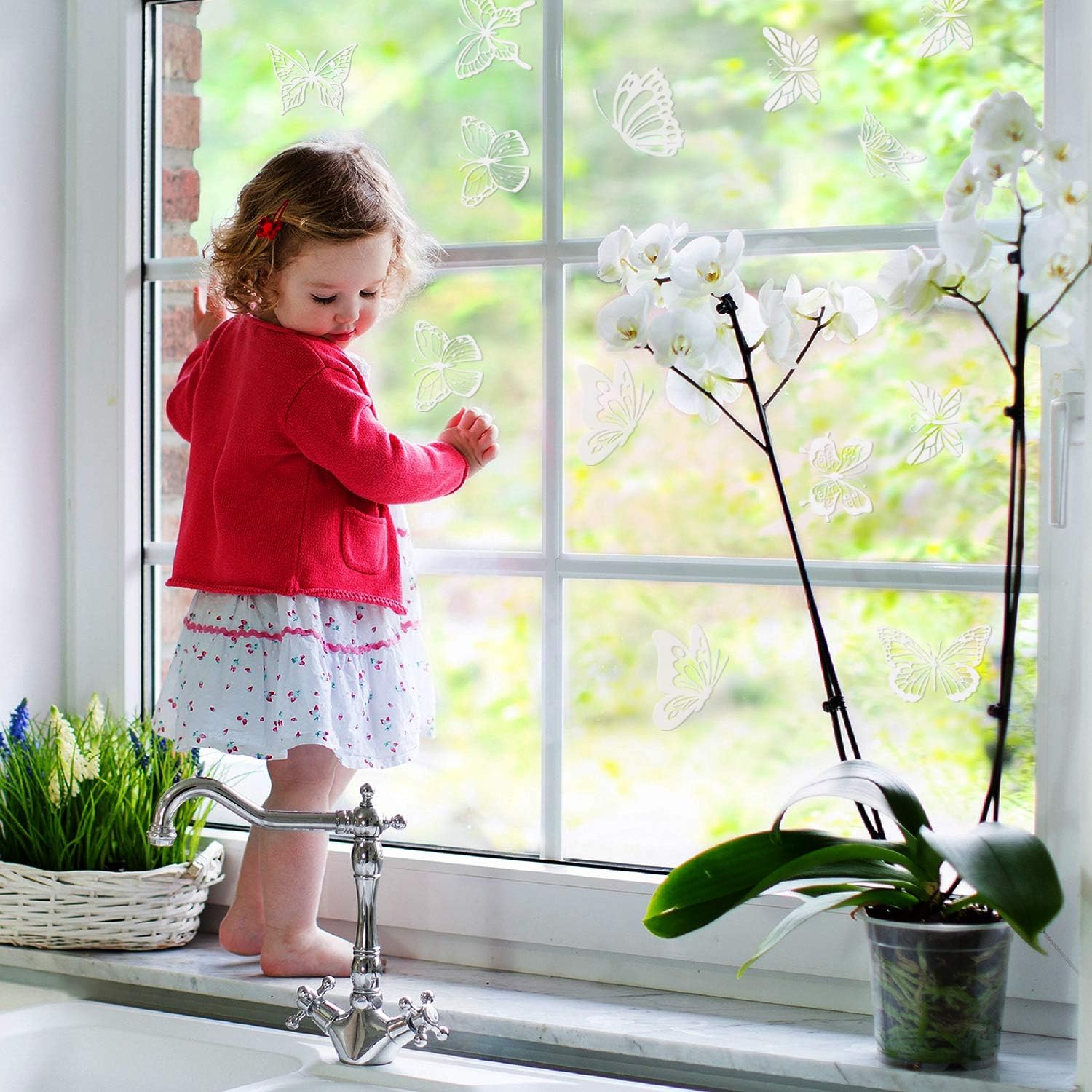 32 Pieces Window Strike Prevention Stickers Decals Anti Collision Window Clings Hummingbird Butterfly Leaf Shapes Stickers Window Stickers Prevent Bird Strikes on Glass (Butterfly Style)