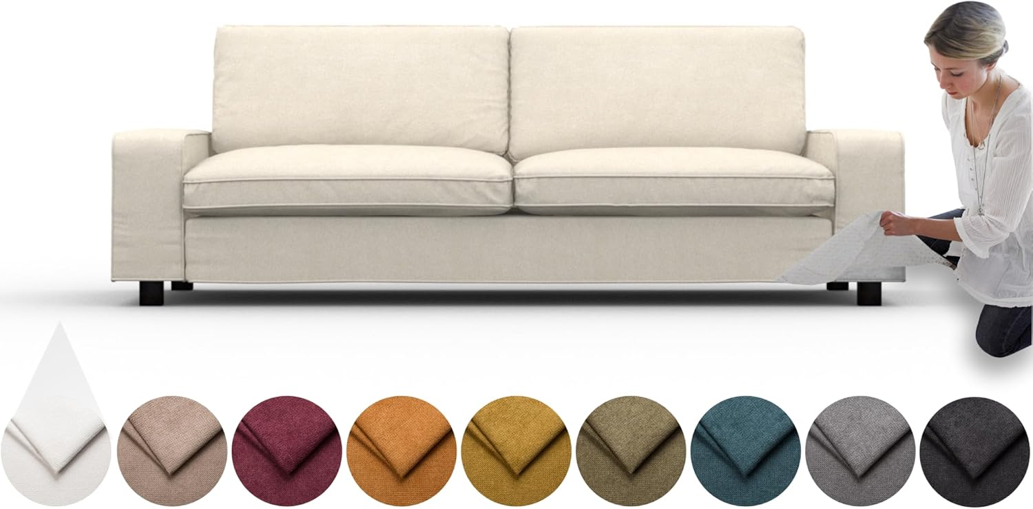 comfortly Cover for Kivik 3 Seat Sofa Bed, Replacement Slipcover, Heavy Duty 7 pcs Cover, Soft Durable Washable Fabric, Easy to Clean & Replace (Crown - Amber)