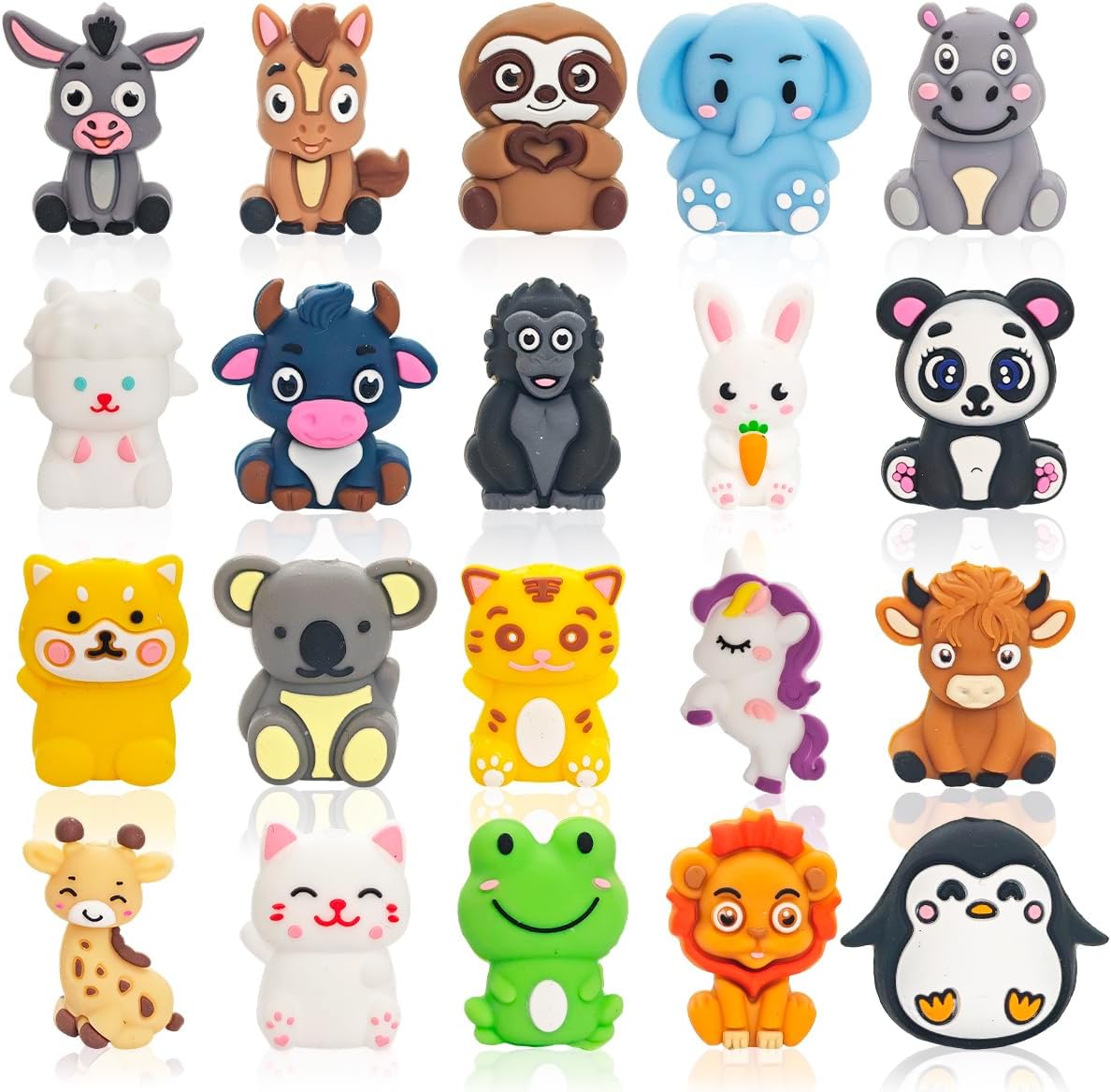 Piemow 20 Pcs Silicone Focal Beads for Pens - 3D Animals Silicone Beads Bulk, DIY Focal Bead Gifts for Pen Keychain Bracelet Making Handmade Crafts Supplies
