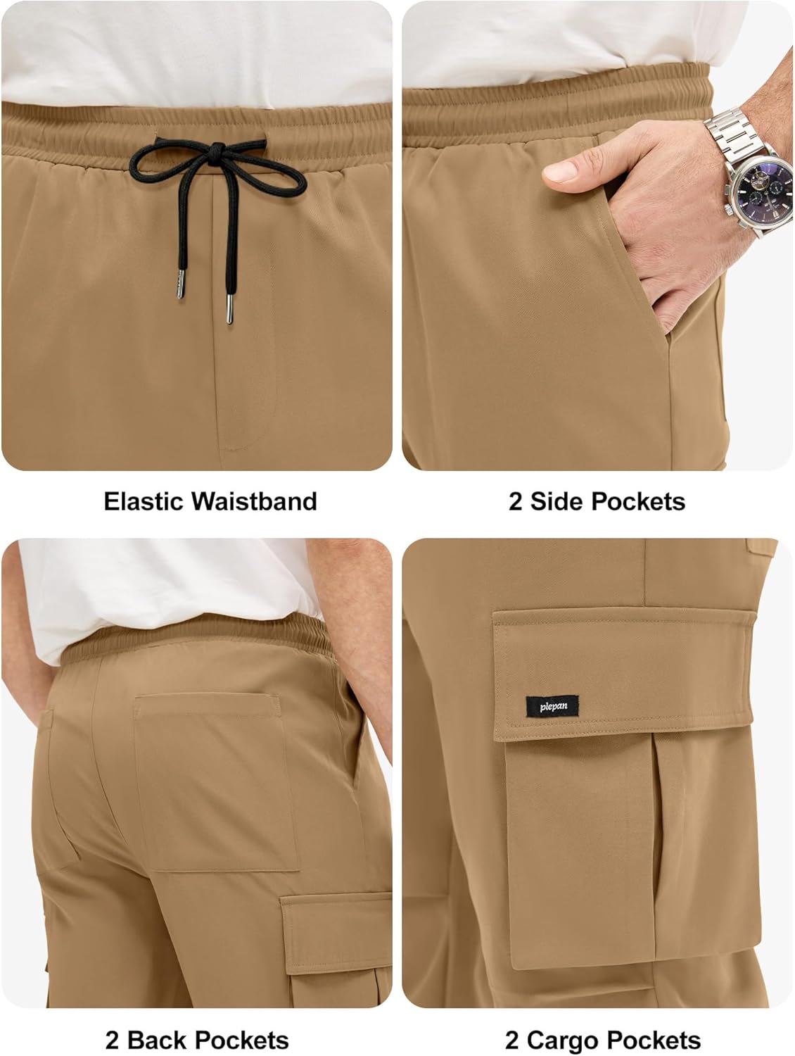 PLEPAN Mens Cargo Pants Casual Straight Leg Drawstring Elastic Waist Athletic Hiking Sweatpants - Image 5