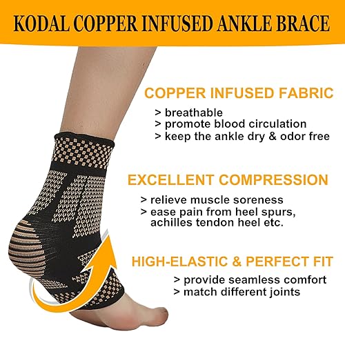 Miniatura 2 de Tobilleras con infusión de cobre, mangas de compresión para hombres y mujeres, estabilizador de tobillo para fascitis, esguinces, protección