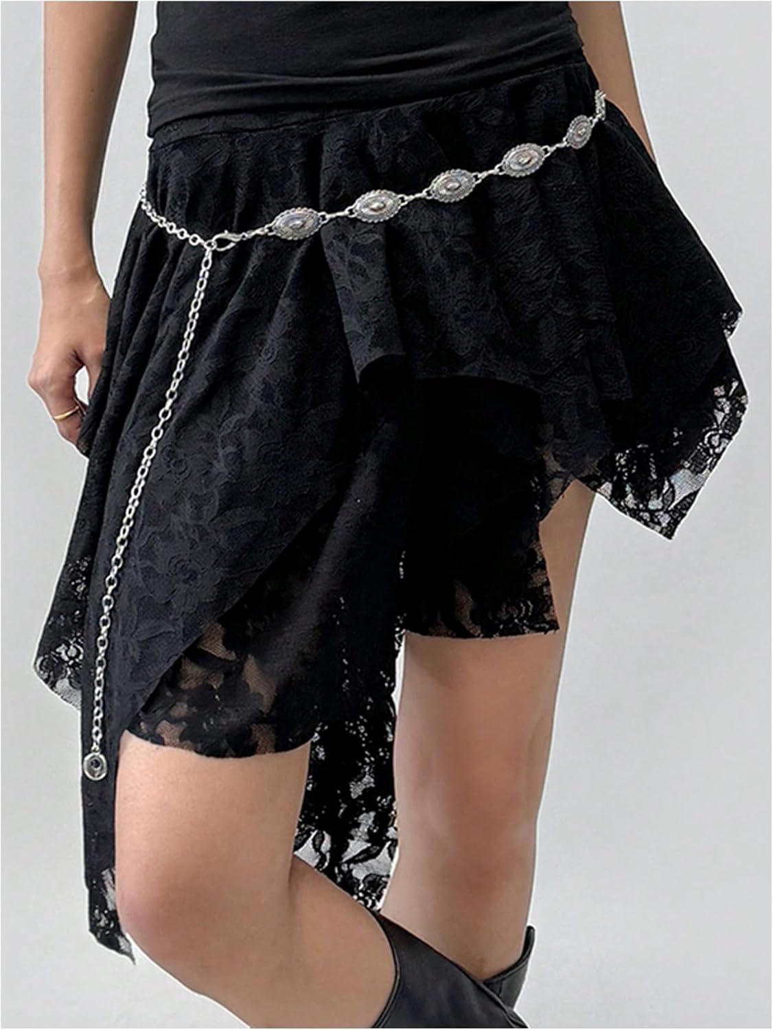 SHENHE Women's Y2k Lace Skirt Asymmetrical Flowy Western Boho Fairy Country Concert Skirt - Image 3