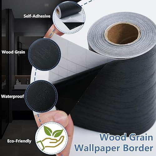 Miniatura 9 de WADILE Papel tapiz de grano de madera blanca, marco de espejo extraíble, impermeable, despegar y pegar, decoración de bordes autoadhesivo, adhesivo