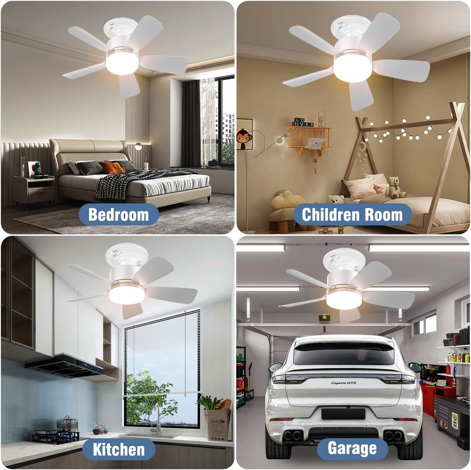 17.5" Socket Fan Light with Remote, 25W 1600 Lumens 3 Colors 3000-6000K Small Ceiling Fans with Lights 6 Speed Light Bulb Fan for Bedroom, Living Room, Kitchen, Garage