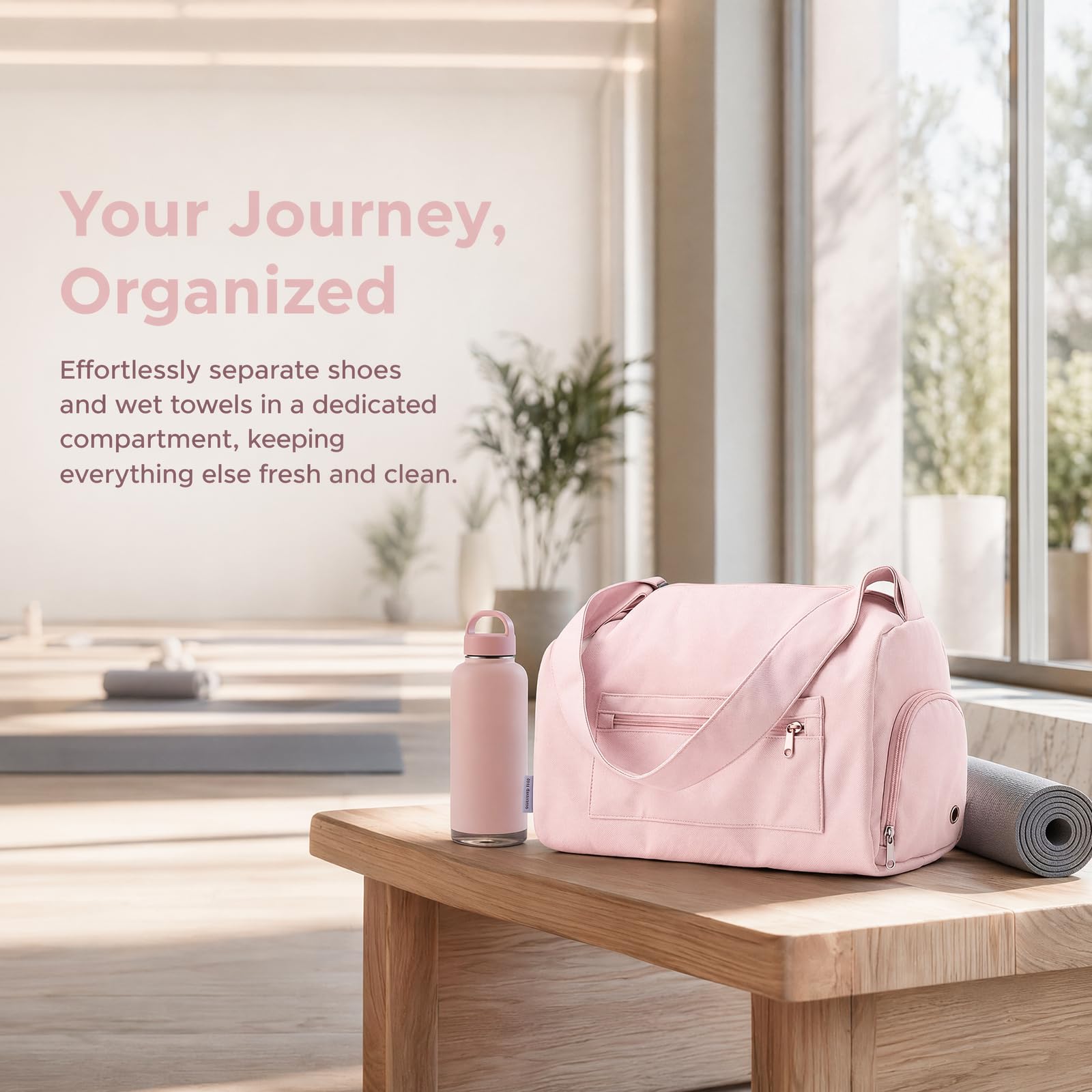 Borsa Da Palestra Donna Impermeabile Con Scomparto Scarpe - Borsone Sportivo In Nylon 40x22x22cm Per Fitness, Nuoto, Viaggio E Weekend (Rosa)