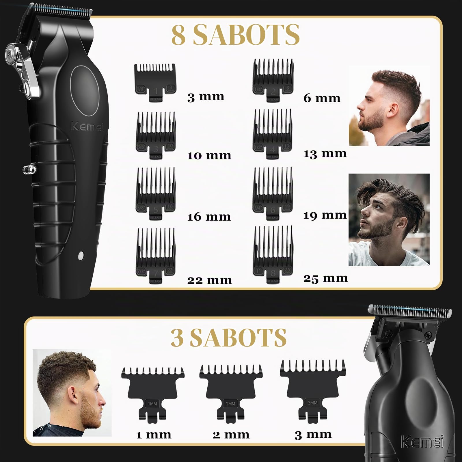 KEMEI 2296+2299+2024 Ensemble Tondeuse à cheveux professionnelle