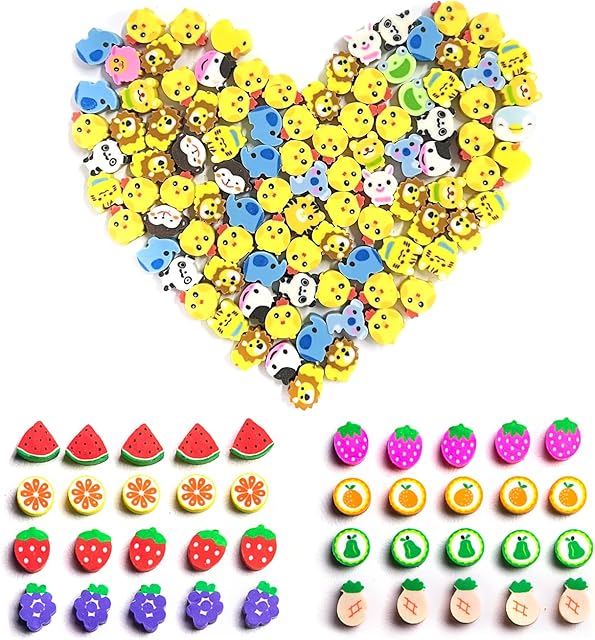 100 Pieces Mini Erasers, Cute Animal Erasers, Pencil Erasers, Novelty Erasers for Kids, Perfect for Homework Rewards, Classroom Rewards Prizes, Party Gifts