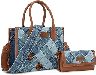 Wrangler 2PCS Tote Bags for Women Top-handle Handbags and Purse with Clutch Wallet