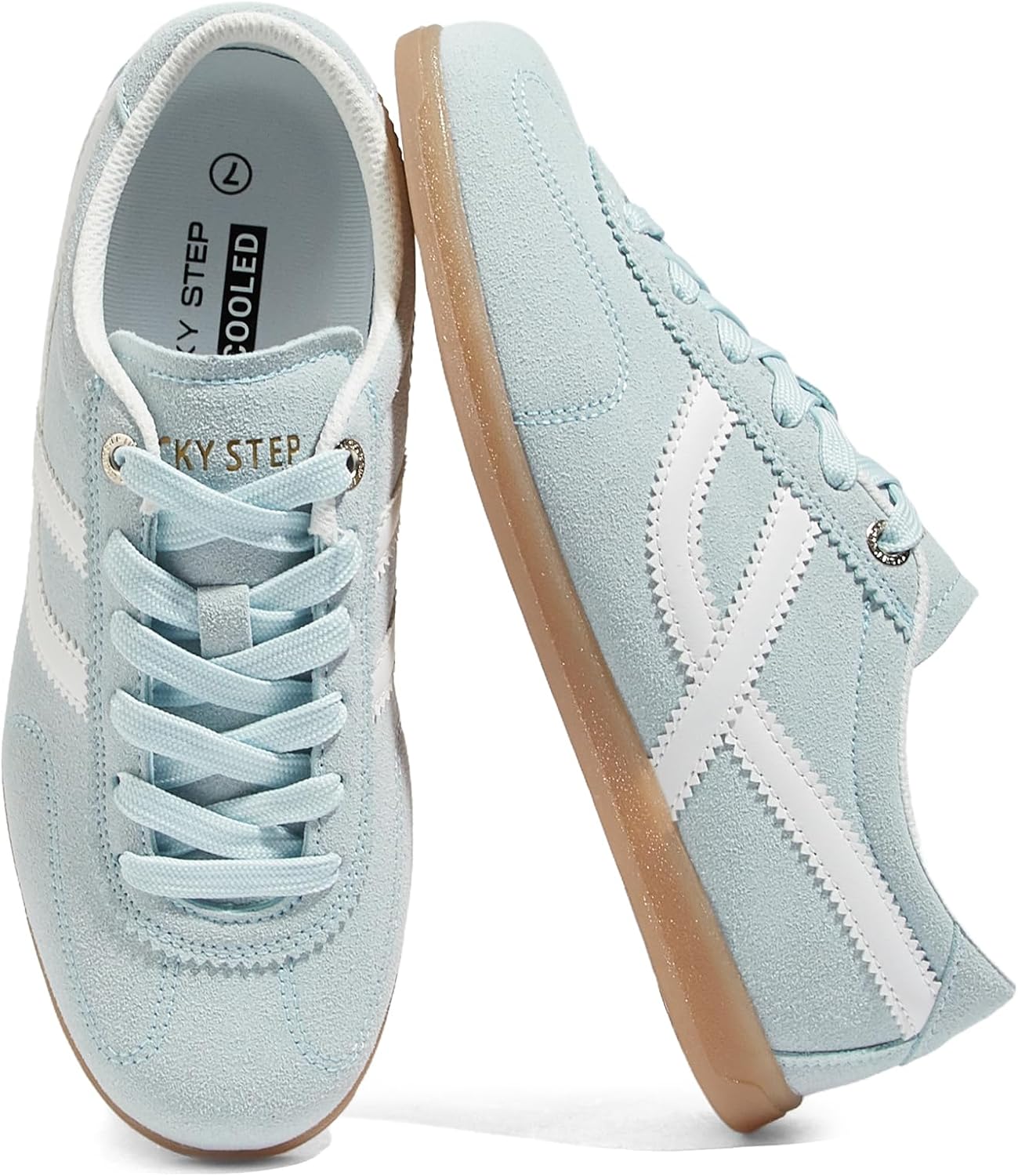 LUCKY STEP Women's Classic Retro Sneakers Casual Fashion Gum Sole Trainer Cow Suede Running Walking Shoes