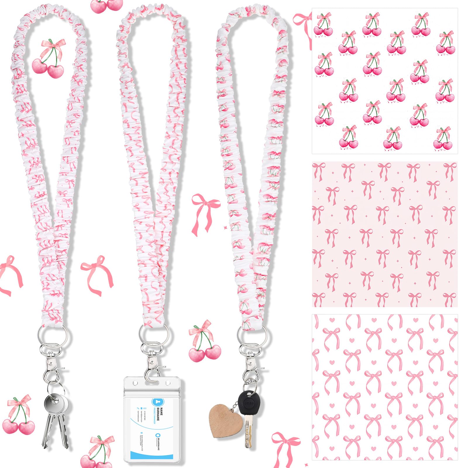 3 Pcs Teacher Scrunchie Lanyard Graduation Teacher Gift Stretchy Lanyards for ID Badge Appreciation Gift for Women-image-2