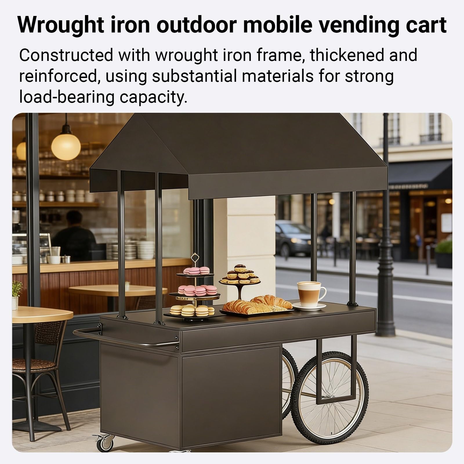 Carrello portatile con tettoia, carrello multifunzione in ferro per esterni, per vendita di cibo da strada, mercato notturno, uso equo (120 x 70 x 200 cm)