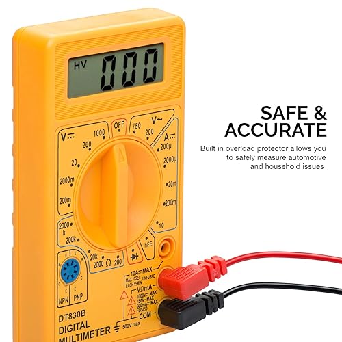 Miniatura 5 de Neiko 40508 830B multímetro digital, medidor de tensión ACDC, corriente DC, resistencia, diodos, transistor hFE, lectura máxima de 1999